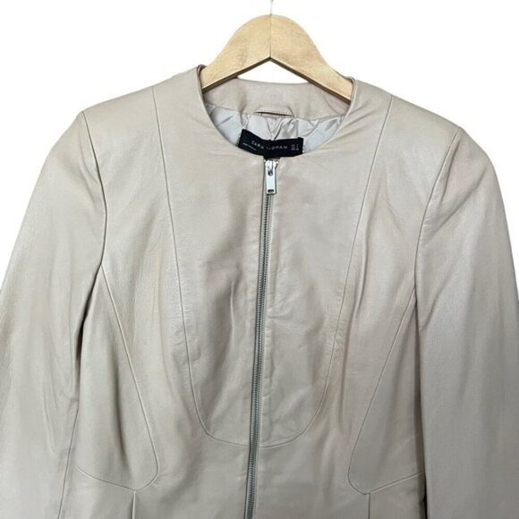 NWT Zara 100% Sheep Leather Jacket Front Zip Women Size Small - Picture 5 of 13